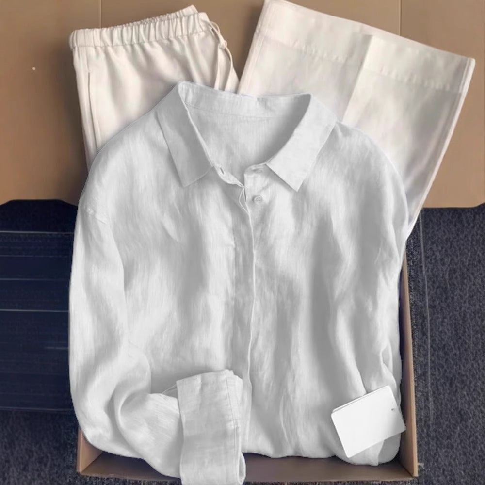 Blouse Coton Lin Manches Longues Femme