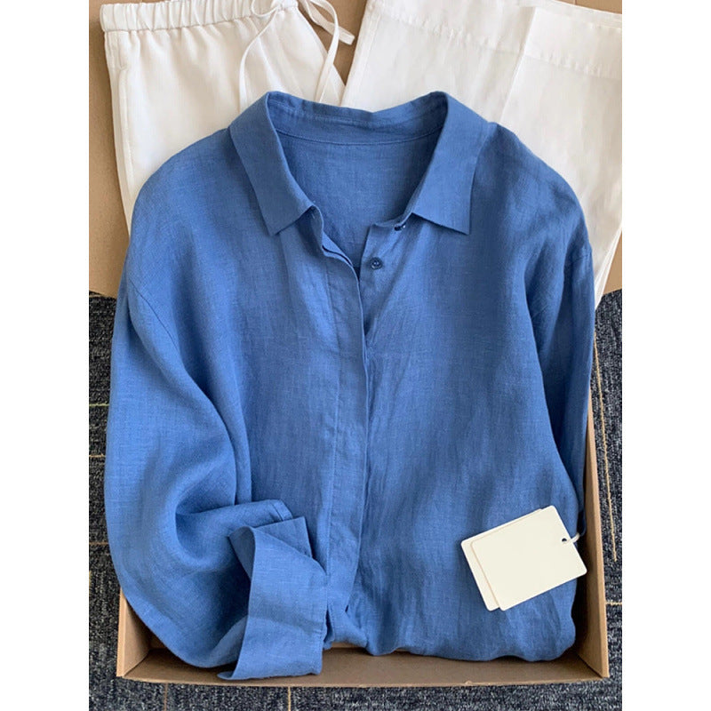 Blouse Coton Lin Manches Longues Femme
